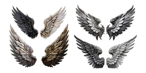 Obraz premium Wings in multiple poses isolated on transparent background
