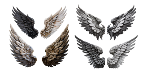 Wings in multiple poses isolated on transparent background