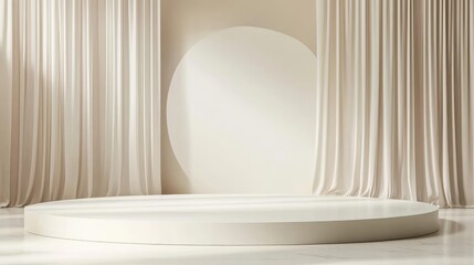 Minimalist 3D empty stage with a white and cream background, clean and modern look