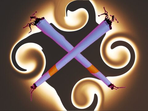 The crossed symbol of a traditional cigarette is called a lintingan