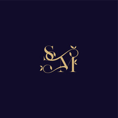 Fototapeta premium beauty leaf monogram logo organic and elegant concept SM wedding initial letter