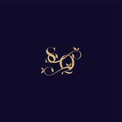 beauty leaf monogram logo organic and elegant concept SQ wedding initial letter