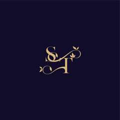 beauty leaf monogram logo organic and elegant concept ST wedding initial letter