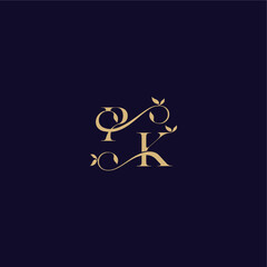 beauty leaf monogram logo organic and elegant concept PK wedding initial letter