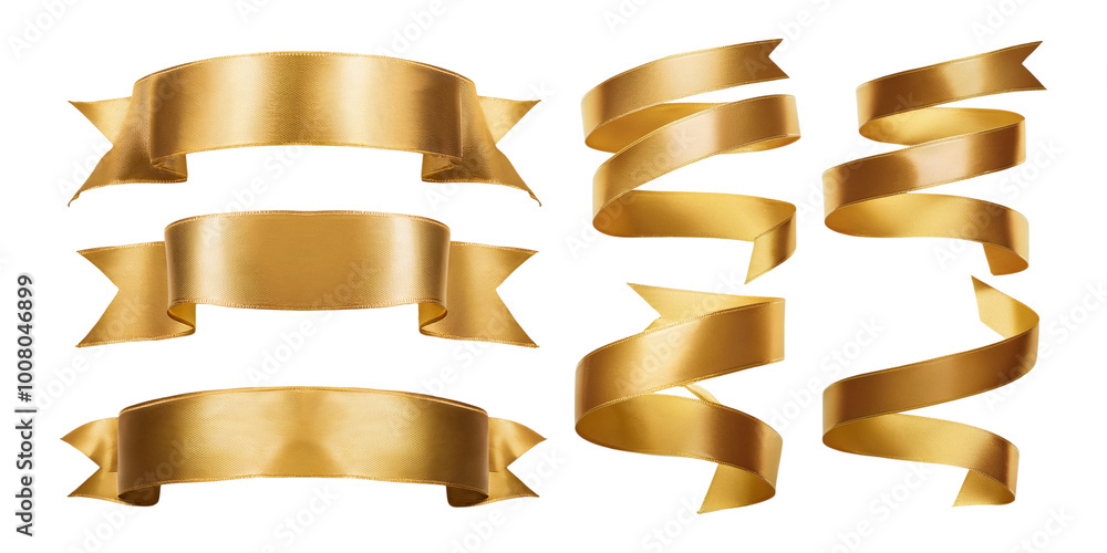 Wall mural Golden decorative ribbons in various styles isolated on transparent background