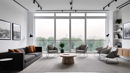 Fototapeta premium Elegant Contemporary Living Room with Bright City Views