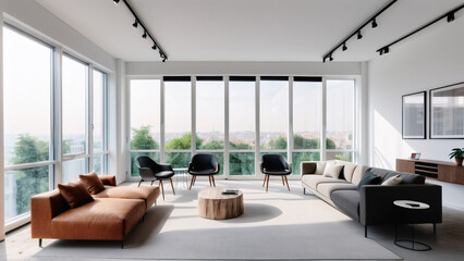 Fototapeta premium Stylish Living Room with Modern Furniture and Clean Aesthetics
