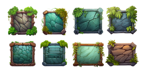 Colorful Game Interface Backgrounds with Nature Elements, png collection isolated on transparent background