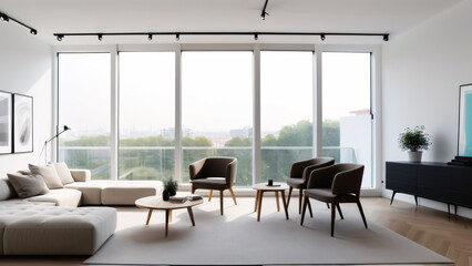 Fototapeta premium Contemporary Living Room with a View and Elegant Design