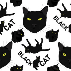 Vector pattern with black cats. For printing.