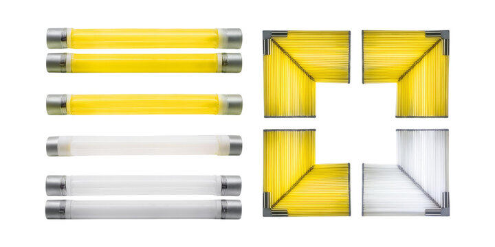 Neon tube lamp in yellow and white for party border design, png collection isolated on transparent background