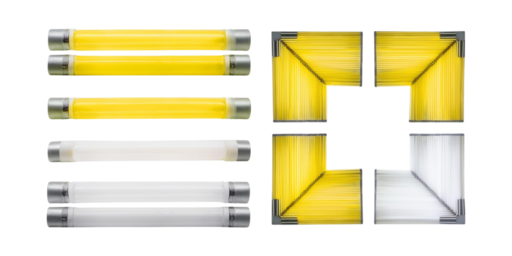 Neon tube lamp in yellow and white for party border design, png collection isolated on transparent background