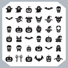 Set of logotype different type of black simple Halloween vector illustration silhouettes in white background, collection of Halloween silhouettes