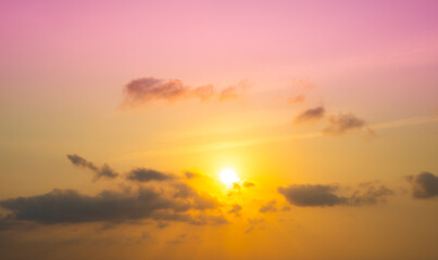 Nature of the beach and sea Summer with sunshine, sandy beaches, clear blue waters sparkling against the sunset sky. On an island with good ecology and environment Background for summer vacation conce