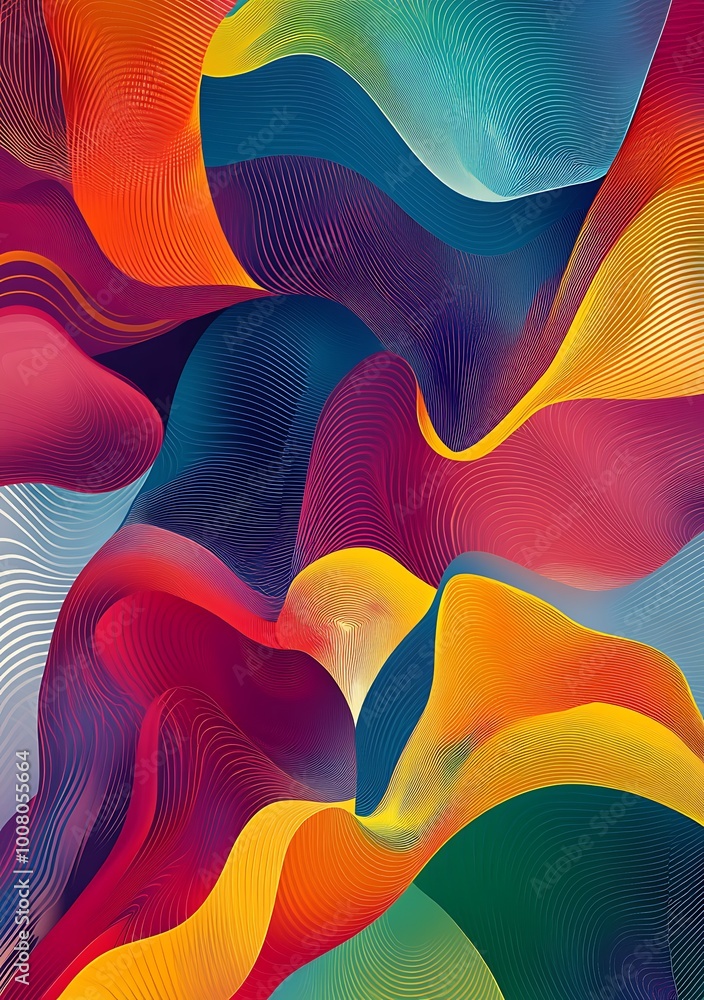 Poster abstract, colorful gradient shapes made of lines. vector illustration with a gradient color palette,