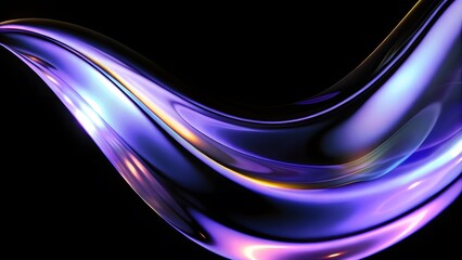 Abstract fluid holographic iridescent purple curved wave in dark background 3d render. Gradient design element for backgrounds, wallpapers, posters and covers.