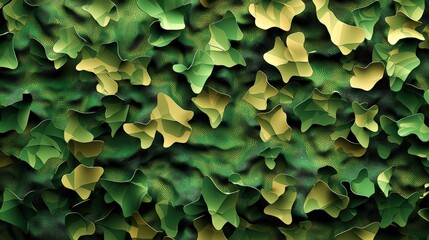 Fototapeta premium Abstract camouflage pattern in varying shades of green and brown, with organic shapes blending seamlessly for a rugged, military-inspired look, suitable for tactical or outdoor designs