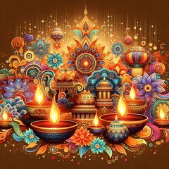 Fototapeta premium DIWALI, Triumph of Good over Evil, lights that lead to Purity, Harmony and Inner Peace.