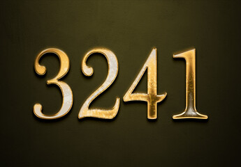 Old gold effect of 3241 number with 3D glossy style Mockup.