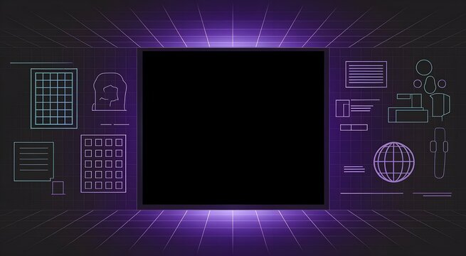 Dark empty background with purple theme neon glow grid line effect suitable for Cyber Monday