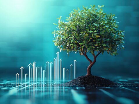 Conceptual illustration depicting tree and upward arrows