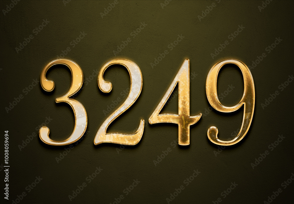 Canvas Prints Old gold effect of 3249 number with 3D glossy style Mockup.