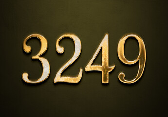 Old gold effect of 3249 number with 3D glossy style Mockup.