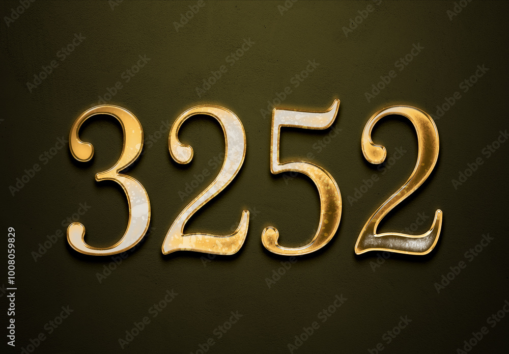 Canvas Prints Old gold effect of 3252 number with 3D glossy style Mockup.