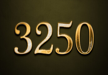 Old gold effect of 3250 number with 3D glossy style Mockup.