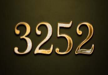 Old gold effect of 3252 number with 3D glossy style Mockup.