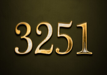 Old gold effect of 3251 number with 3D glossy style Mockup.