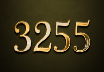 Old gold effect of 3255 number with 3D glossy style Mockup.