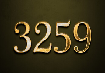 Old gold effect of 3259 number with 3D glossy style Mockup.