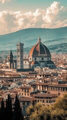 Fototapeta premium Stunning view of Florence, Italy, showcasing the iconic Duomo and beautiful architecture under a vibrant sky.