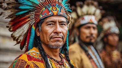 Obraz premium Native American Man in Traditional Headdress.