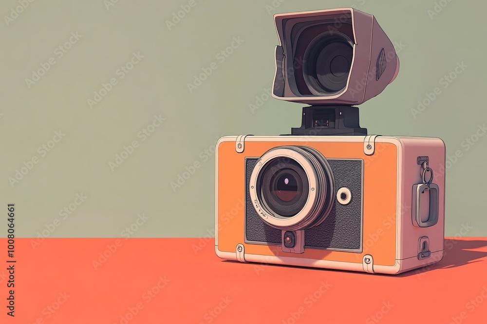 Poster retro camera on colorful background with empty space