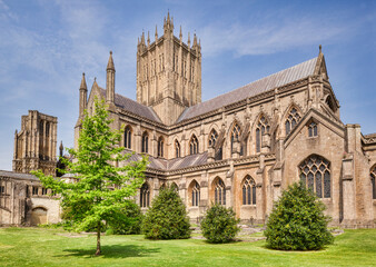 View from the south-east of Wells Cathedral, Somerset, England, UK