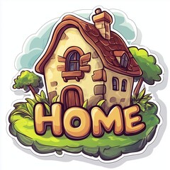 Cute Cartoon "HOME" Text Sticker with Small House