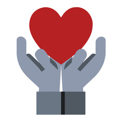Obraz premium This vector graphic showcases two hands gently cradling a vibrant red heart symbolizing love compassion and support in a clean design