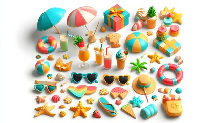 Obraz premium 3D summer png cut out element set