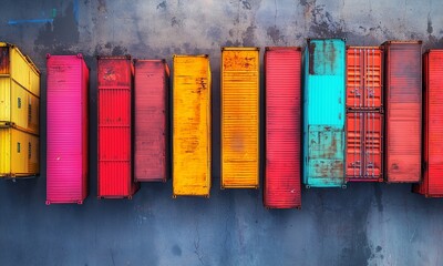 Naklejka premium Aerial View of an Empty Shipping Yard with Stacked Containers
