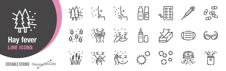 ライン・アイコン｜花粉症と花粉症対策　[線の編集可能] © mixcolours