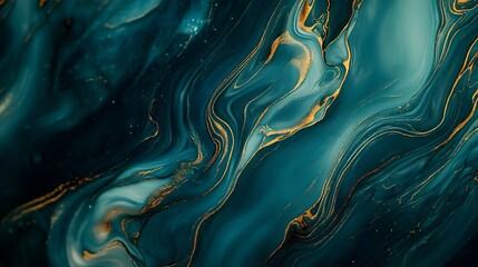 Abstract background with swirls of teal and blue, accented by gold and brown lines, creating a marble-like effect.