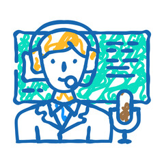 commentator news media doodle icon sketch vector. commentator news media sign. isolated symbol illustration