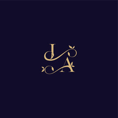 wedding initial beauty leaf monogram logo letter organic and elegant concept JA