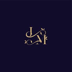 wedding initial beauty leaf monogram logo letter organic and elegant concept JM