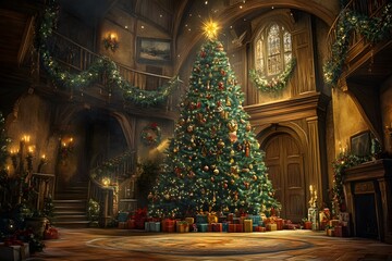 Fototapeta premium Christmas Tree in a Cozy Mansion