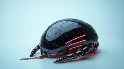 Fototapeta premium A futuristic robotic turtle featuring sleek black design and glowing red accents. Ideal for technology and sci-fi themes.