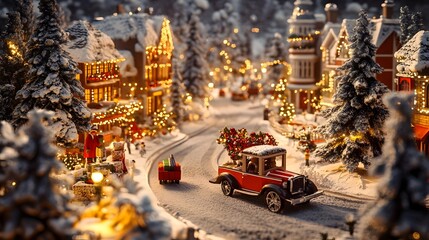 Obraz premium Christmas Village with Vintage Truck