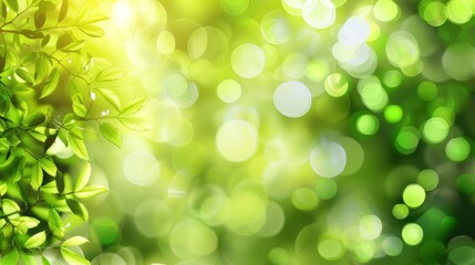 Obraz premium Green leaves with bokeh background in bright sunlight. Nature photography for design and print.